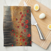 ヴィンテージ秋の牧草地絵を描のケシ キッチンタオル (四つ折り)