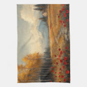 ヴィンテージ秋の牧草地絵を描のケシ キッチンタオル (縦)