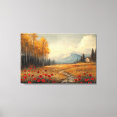 ヴィンテージ秋の牧草地絵を描のケシ キャンバスプリント (正面)