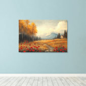 ヴィンテージ秋の牧草地絵を描のケシ キャンバスプリント (インサイチュ (ウッドフロア))