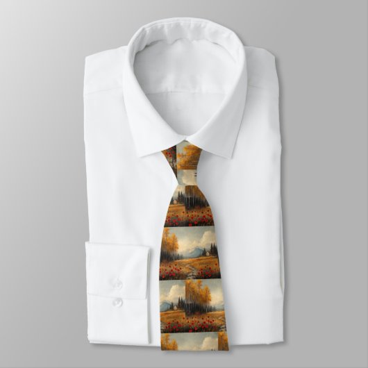 ヴィンテージ秋の牧草地絵を描のケシ ネクタイ (タイ)