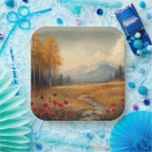 ヴィンテージ秋の牧草地絵を描のケシ ペーパープレート (パーティー)