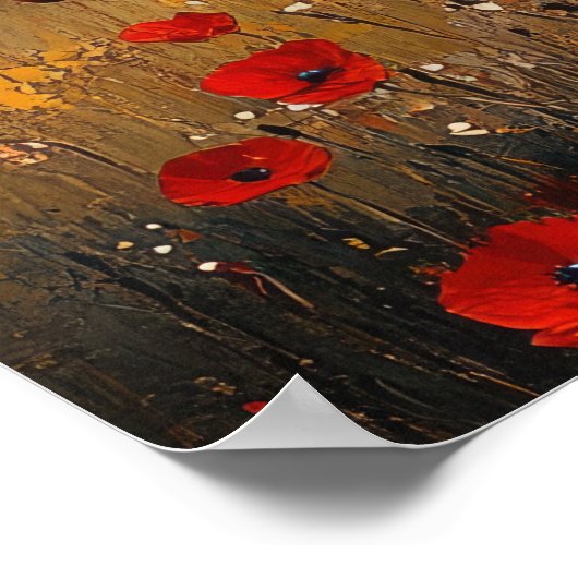 ヴィンテージ秋の牧草地絵を描のケシ ポスター (角)