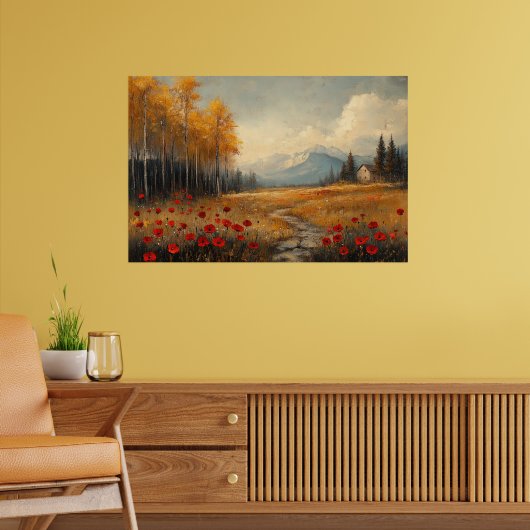 ヴィンテージ秋の牧草地絵を描のケシ ポスター (リビング2)