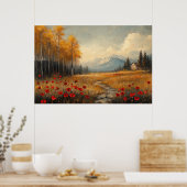 ヴィンテージ秋の牧草地絵を描のケシ ポスター (キッチン)