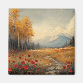 ヴィンテージ秋の牧草地絵を描のケシ マグネット (正面)