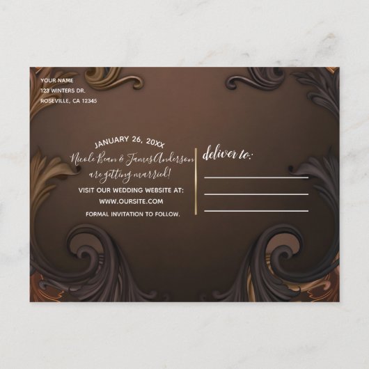 ヴィンテージ秋の秋葉金ゴールド日付の保存 案内ポストカード (裏面)