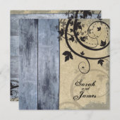 ヴィンテージ秋の結婚式招待状ブルーバーンボード 招待状 (正面/裏面)