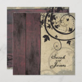 ヴィンテージ秋の結婚式招待状レッドバーンボード 招待状 (正面/裏面)