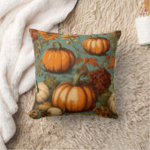 「ヴィンテージ秋の花とカボチャ –  クッション (ブランケット)