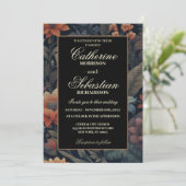 ヴィンテージ秋の花Linen Texture 結婚's 招待状 (スタンド正面)