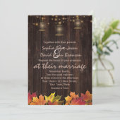 ヴィンテージ秋の落ち葉 オールドランタン 木製 ウェディング 招待状 (スタンド正面)