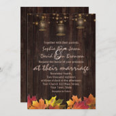 ヴィンテージ秋の落ち葉 オールドランタン 木製 ウェディング 招待状 (正面/裏面)