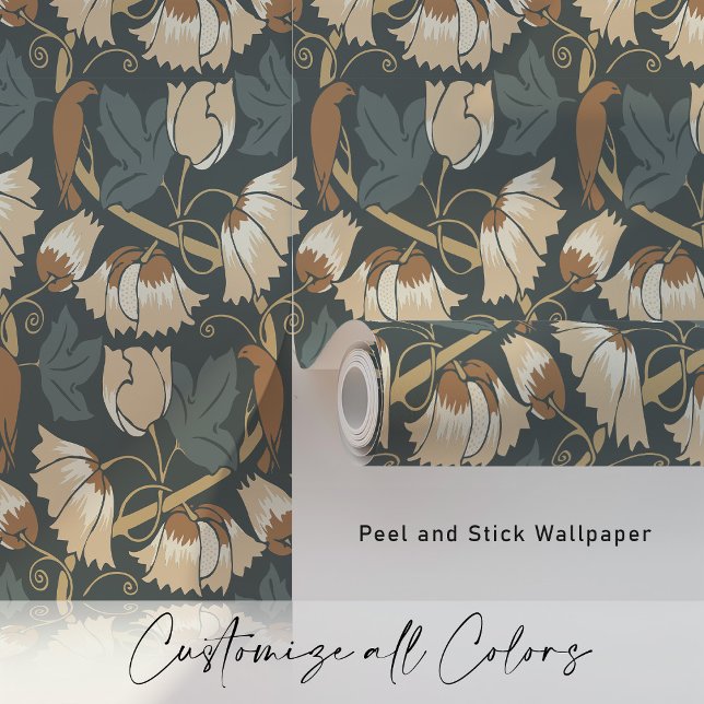 ヴィンテージ秋の鳥とつる植物 壁紙 (クリエイターアップロード済み)