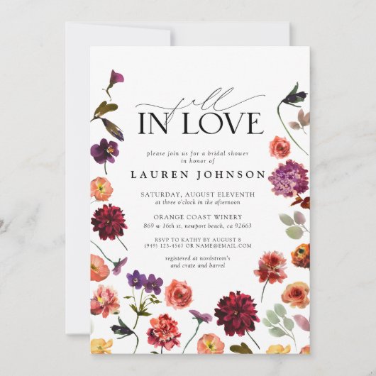 ヴィンテージ秋インラブガーデンフラワーズブライダルシャワー 招待状 (正面)