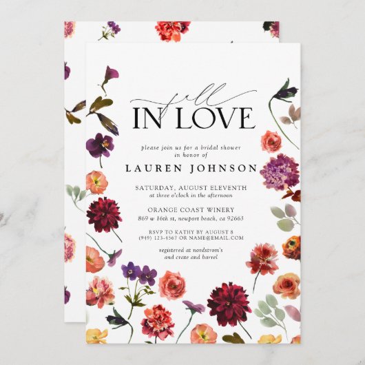 ヴィンテージ秋インラブガーデンフラワーズブライダルシャワー 招待状 (正面/裏面)