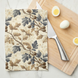 ヴィンテージ秋オークの葉とアコーンパターン | エレガント キッチンタオル