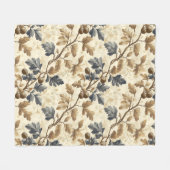 ヴィンテージ秋オークの葉とアコーンパターン | エレガント フリースブランケット (正面(横))