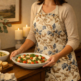 ヴィンテージ秋オークリーフ | 青エレガントと金ゴールド エプロン