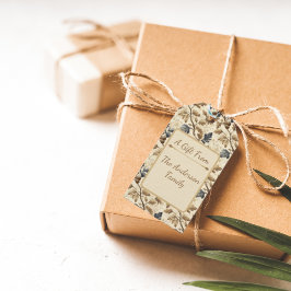 ヴィンテージ秋オークリーフ | 青エレガントと金ゴールド ギフトタグ