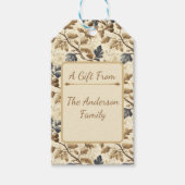 ヴィンテージ秋オークリーフ | 青エレガントと金ゴールド ギフトタグ (正面)