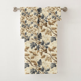 ヴィンテージ秋オークリーフ | 青エレガントと金ゴールド バスタオルセット