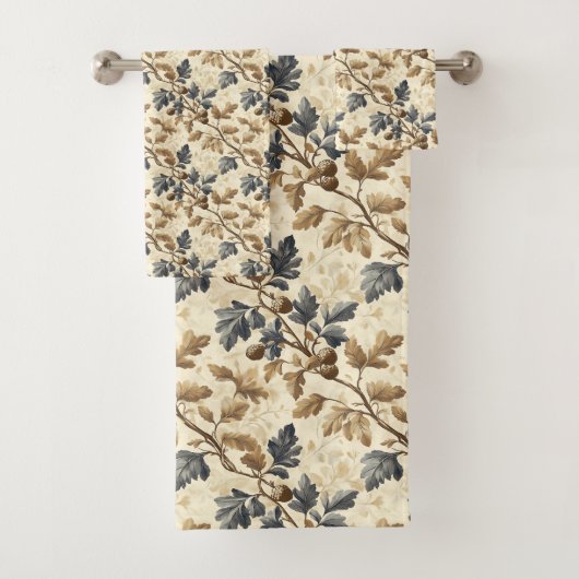 ヴィンテージ秋オークリーフ | 青エレガントと金ゴールド バスタオルセット (インサイチュ)