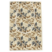 ヴィンテージ秋オークリーフ | 青エレガントと金ゴールド ミディアムペーパーバッグ (正面)