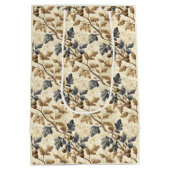 ヴィンテージ秋オークリーフ | 青エレガントと金ゴールド ミディアムペーパーバッグ (裏面)