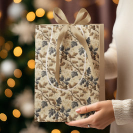 ヴィンテージ秋オークリーフ | 青エレガントと金ゴールド ミディアムペーパーバッグ