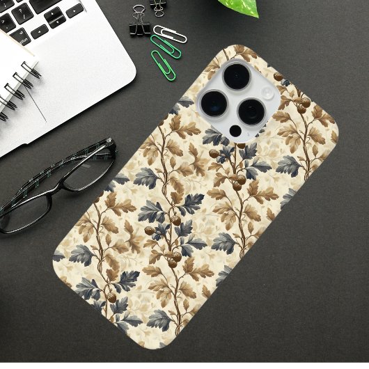 ヴィンテージ秋オークリーフ | 青エレガントと金ゴールド Case-Mate iPhoneケース