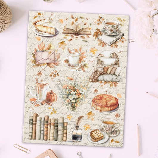 ヴィンテージ秋オータムエッセンシャルコージーライブラリー ポストカード