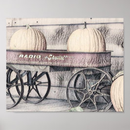 ヴィンテージ秋カボチャのカート紅葉スケッチ ポスター