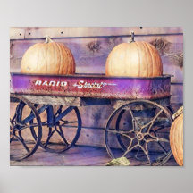 ヴィンテージ秋カボチャのカート紅葉水彩