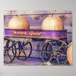 ヴィンテージ秋カボチャのカート紅葉水彩 ポスター