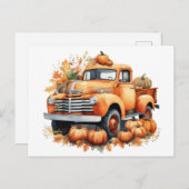 ヴィンテージ秋カボチャ水彩トラック シーズンポストカード (正面/裏面)