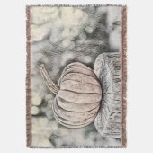 ヴィンテージ秋カボチャ紅葉スケッチ スローブランケット (正面縦)