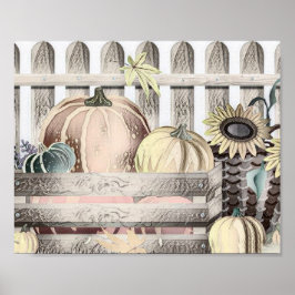 ヴィンテージ秋カボチャ紅葉スケッチ ポスター