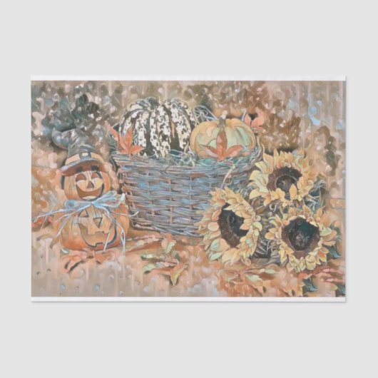 ヴィンテージ秋カボチャ紅葉水彩ティス 薄葉紙 (正面)