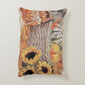 ヴィンテージ秋カボチャ紅葉水彩 アクセントクッション (裏面(縦))