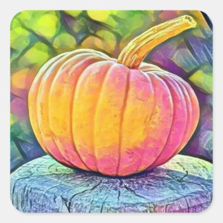 ヴィンテージ秋カボチャ紅葉水彩 スクエアシール