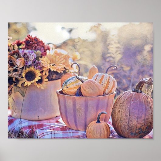 ヴィンテージ秋カボチャ紅葉水彩 ポスター (正面)