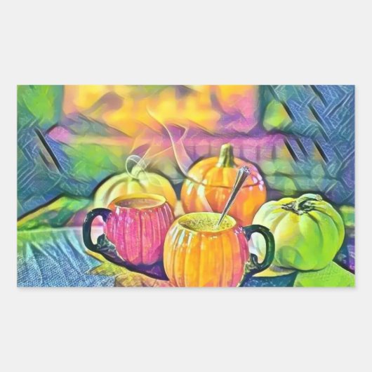 ヴィンテージ秋カボチャ紅葉水彩 長方形シール (正面)