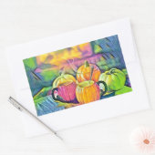 ヴィンテージ秋カボチャ紅葉水彩 長方形シール (封筒)