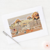 ヴィンテージ秋カボチャ紅葉水彩 長方形シール (封筒)