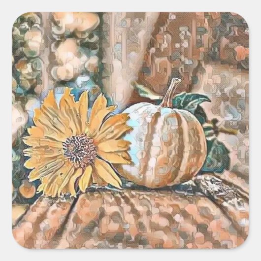 ヴィンテージ秋カボチャ紅葉水彩Thro スクエアシール (正面)
