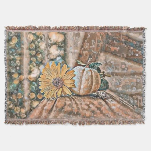 ヴィンテージ秋カボチャ紅葉水彩Thro スローブランケット (正面)