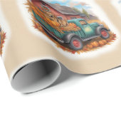 ヴィンテージ秋トラックと納屋、レトロ秋の日、 ラッピングペーパー (ロールコーナー)