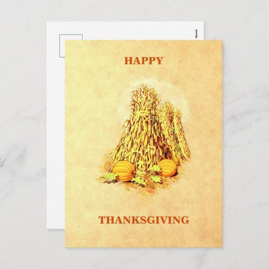 ヴィンテージ秋ハーベストシーブカボンプキンサンクスギビング シーズンポストカード (正面/裏面)