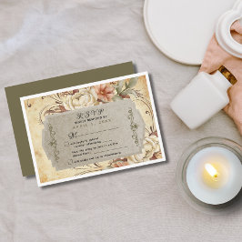 ヴィンテージ秋バラ結婚の応答カード 出欠カード